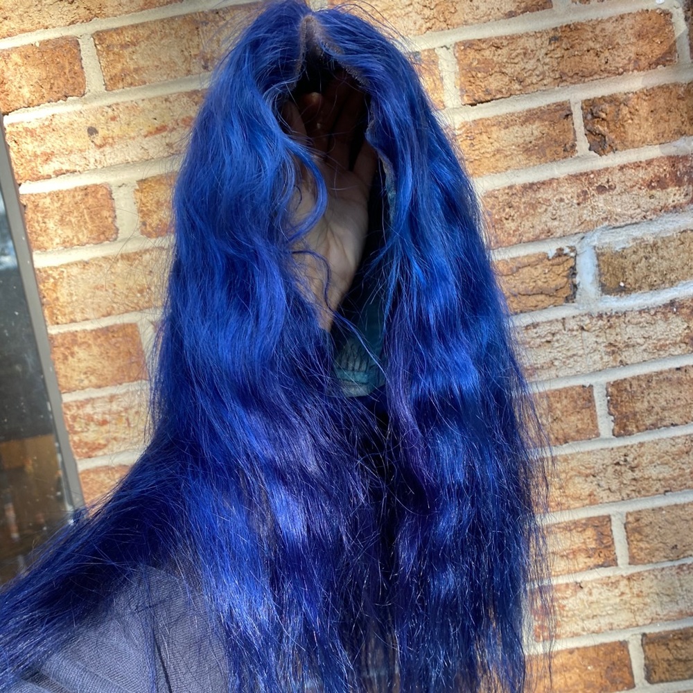 Blue 18inch lace front wig human hair